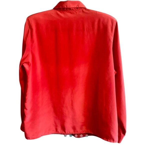 Vintage Red Button-Up Blouse With Shoulder Pads & Pleated Front Design - Picture 6 of 9
